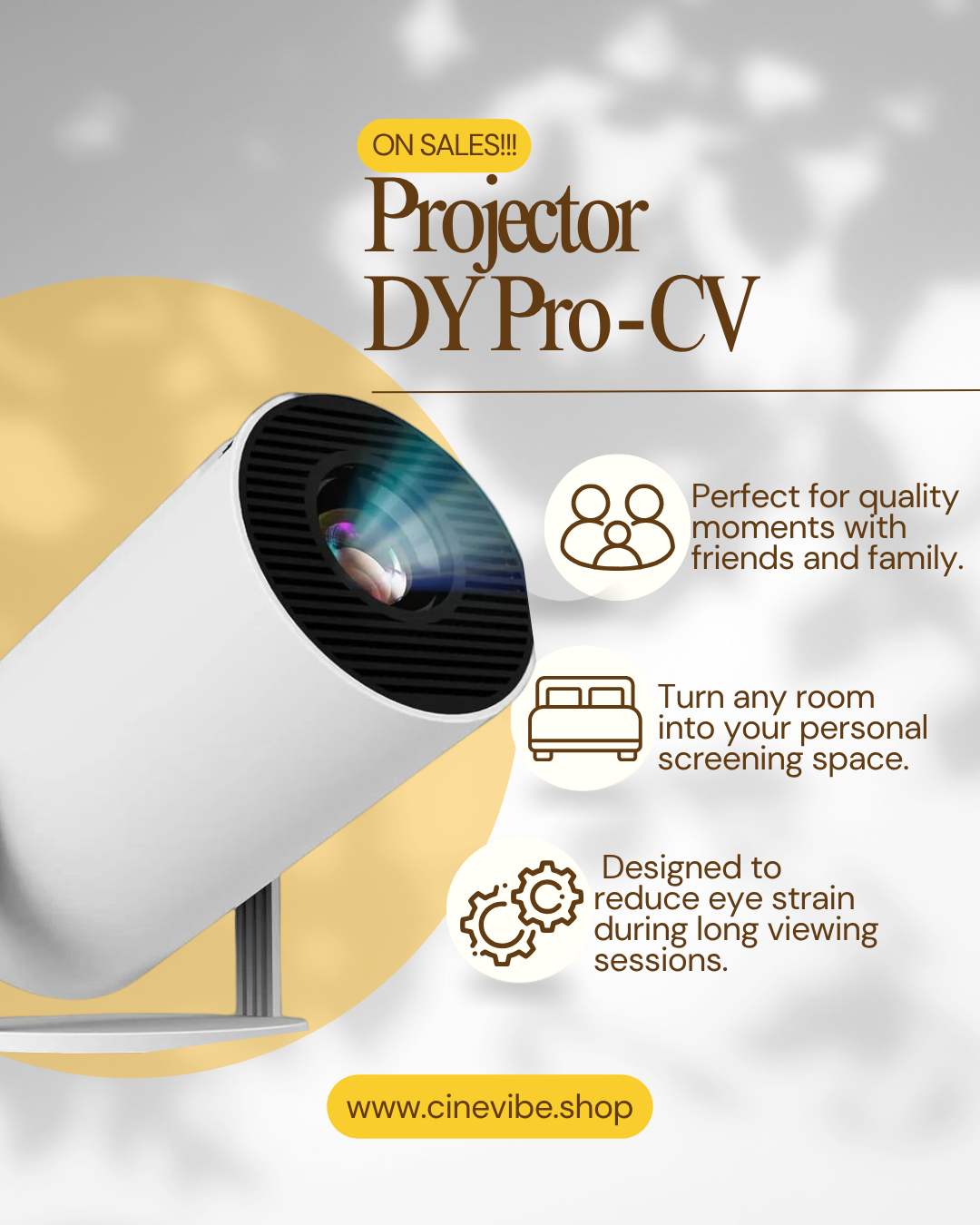 Cinevibe DY Pro-CV – Portable Short-Throw Smart Projector